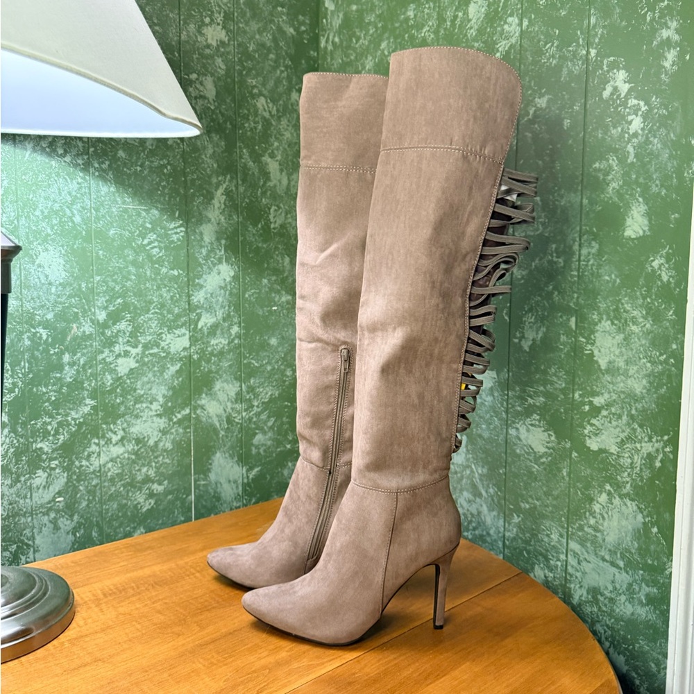 New Faux Suede Over the Knee Corset Back Boots 8.5